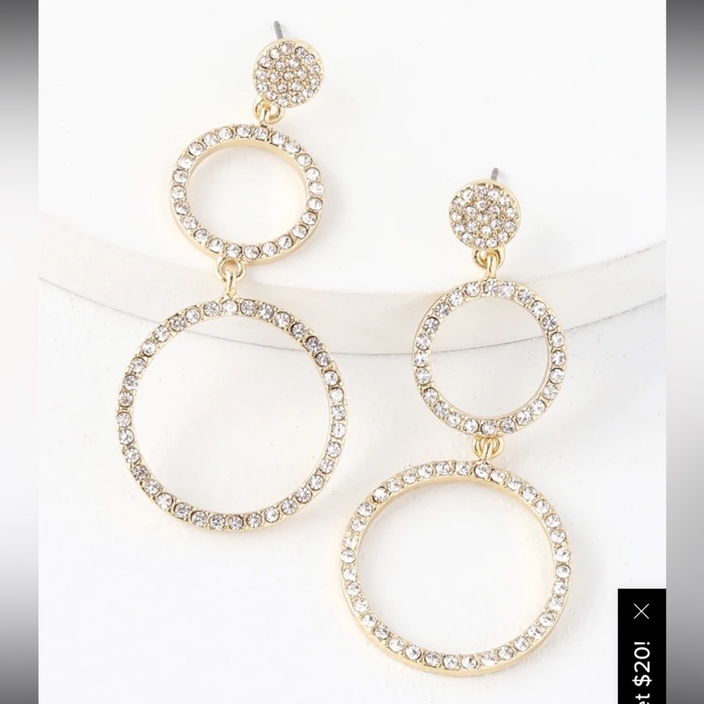 Lulus Glam Girl Gold Rhinestone Circle Earrings